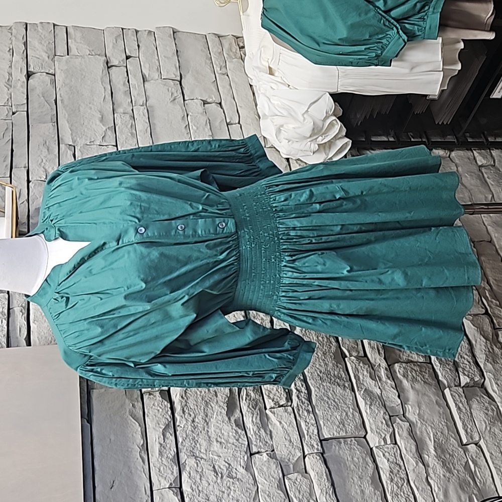 'Pinch' green button up cinched waist dress - Picture 1 of 4